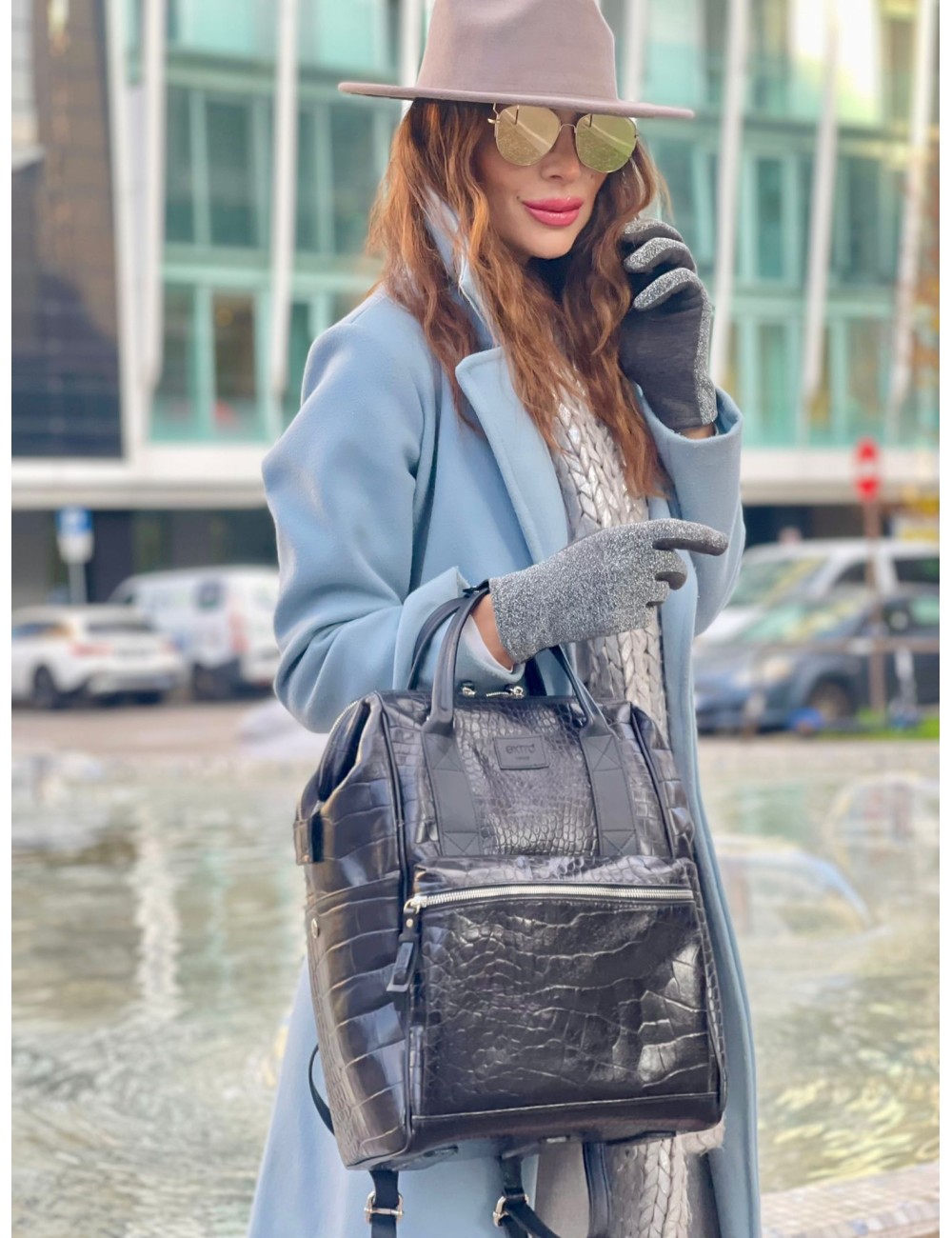 Coccodrillo Black BagPack Pelle | Made in Italy | Extrò