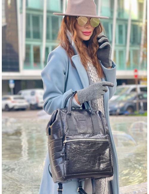 Coccodrillo Black Croco Leather BagPack | Made in Italy