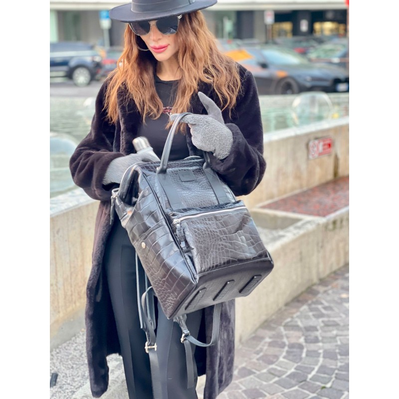 Coccodrillo Black BagPack Pelle | Made in Italy | Extrò