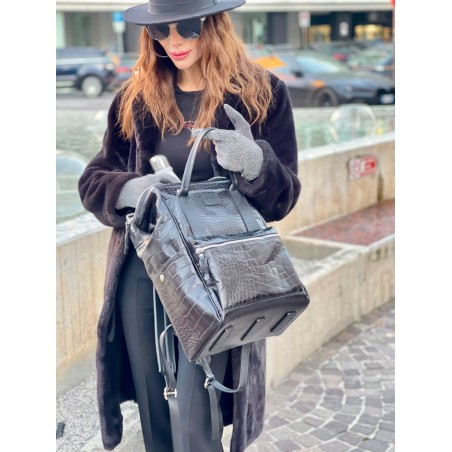 Coccodrillo Black BagPack Pelle | Made in Italy | Extrò