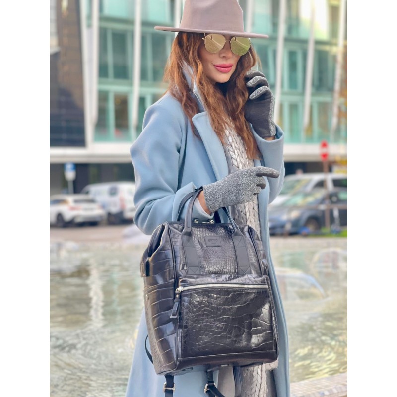 Coccodrillo Black BagPack Pelle | Made in Italy | Extrò